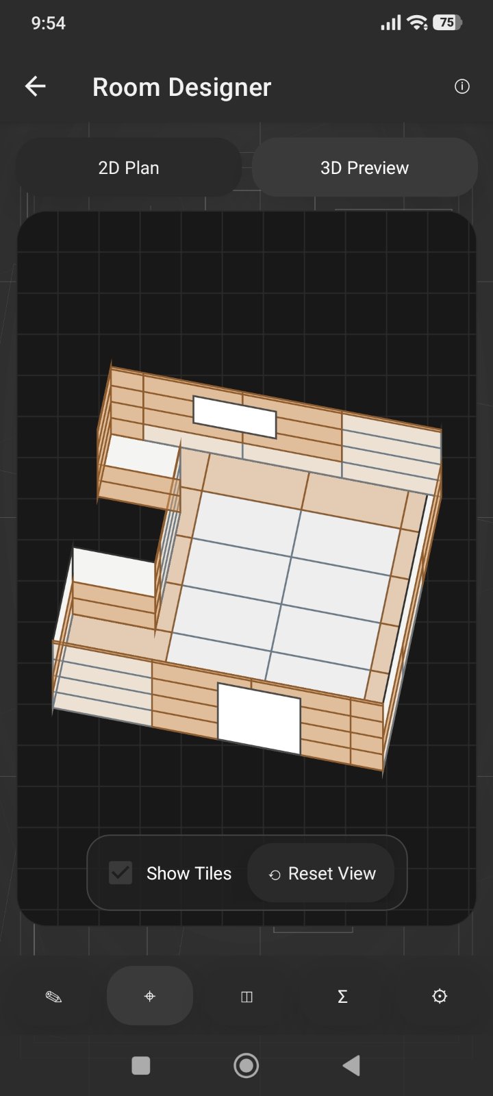 Interactive 3D room preview with tile layouts